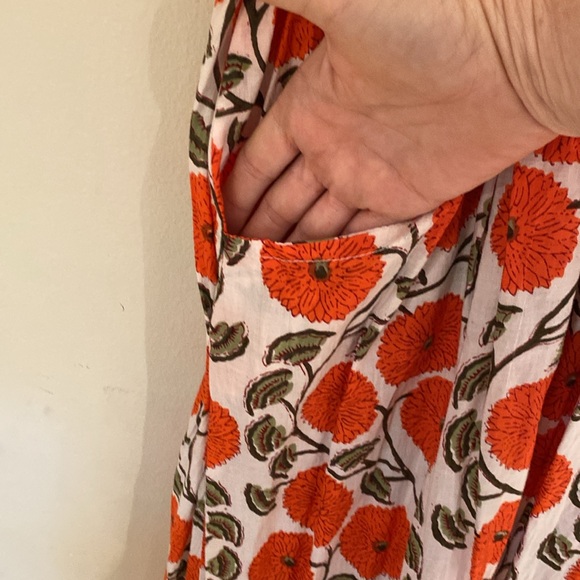 Little Tibet orange chrysanthemum cotton voile maxi dress Sz L - Picture 8 of 11